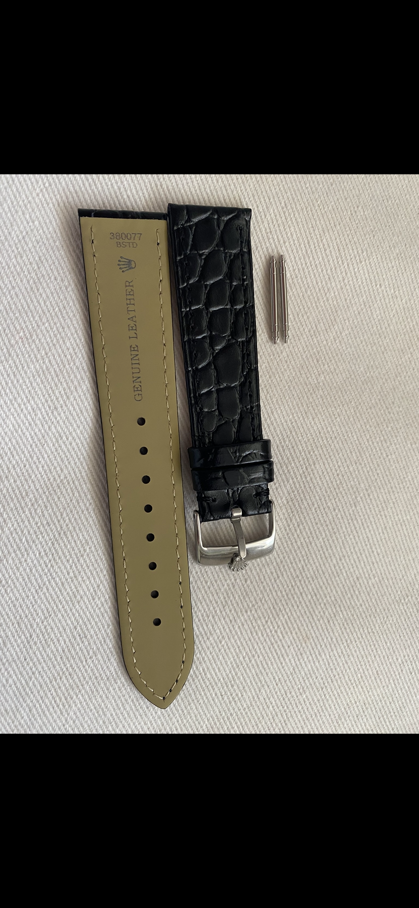 Vintage Black Rolex watch strap with NOS Silver plated Rolex Buckle