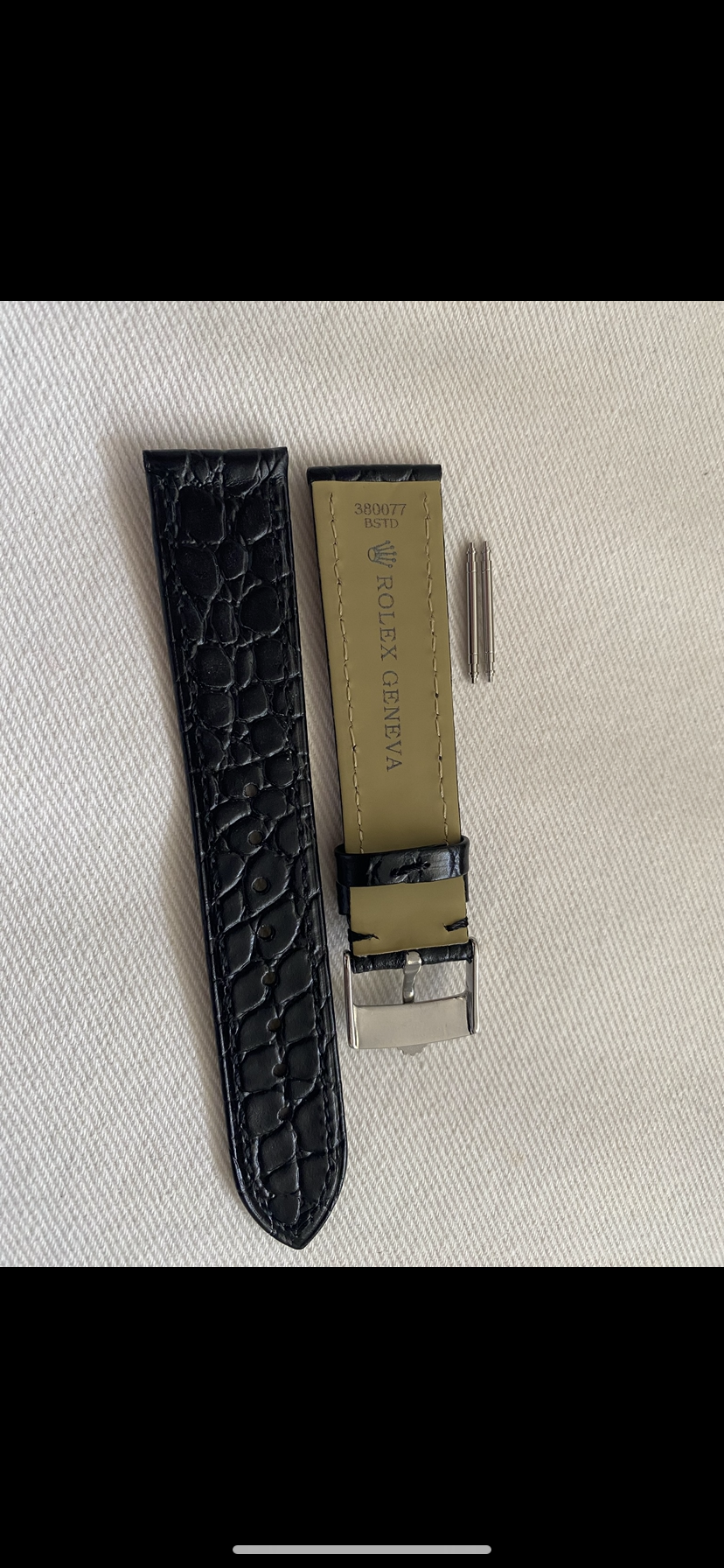 Vintage Black Rolex watch strap with NOS Silver plated Rolex Buckle